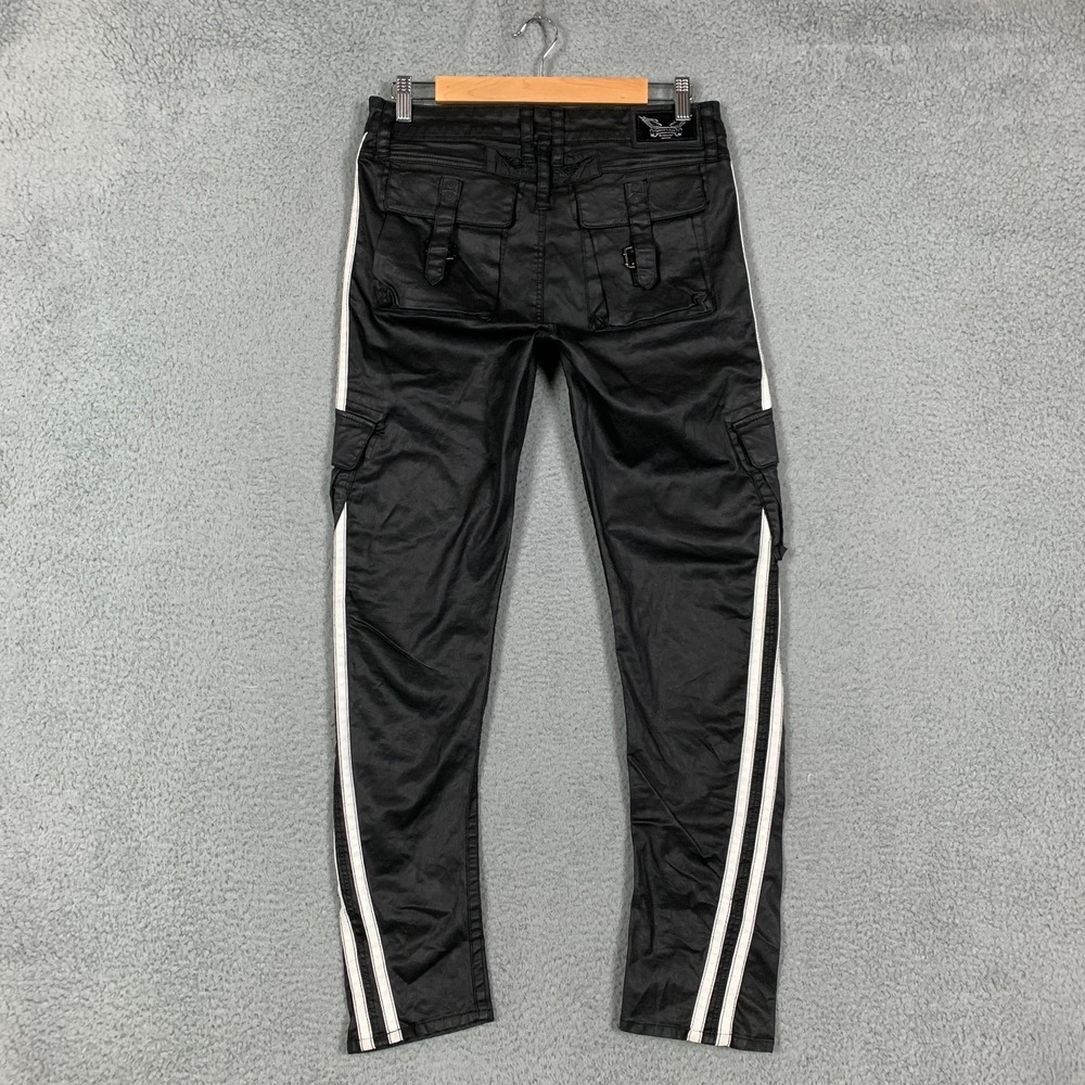 Robin's Jeans Predator Cargo Pants Women's 25 Black Coated‎ Side Striped Sporty - Picture 7 of 14